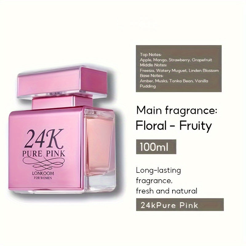 2pcs LONKOOM Long-Lasting Eau De Parfum for Women - Floral-Fruity & Sweet Fruity Fragrance, 3.4fl.oz + 0.34fl.oz Travel-Size, Luxury Gift Box with Pink Ribbon, Perfect for Daily Wear, Office, Travel, Birthday, Mother’s Day