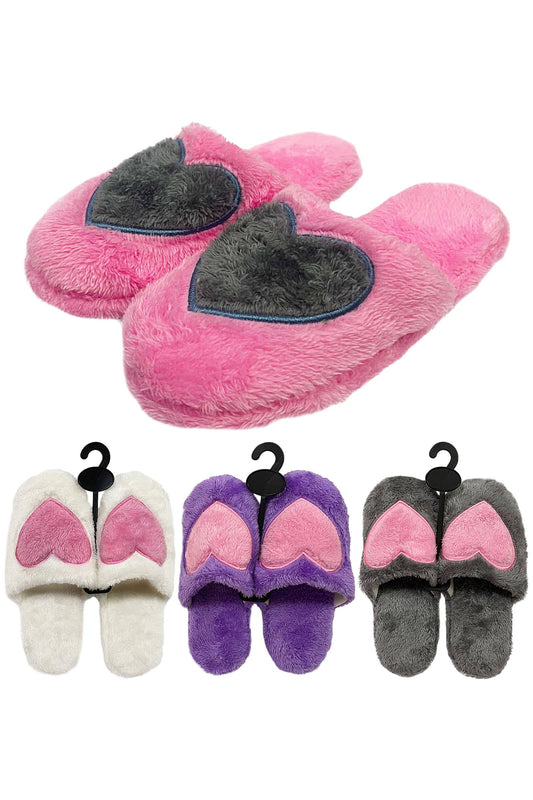Big Heart Fuzzy Fleece Foam Lounge Slipper Slides