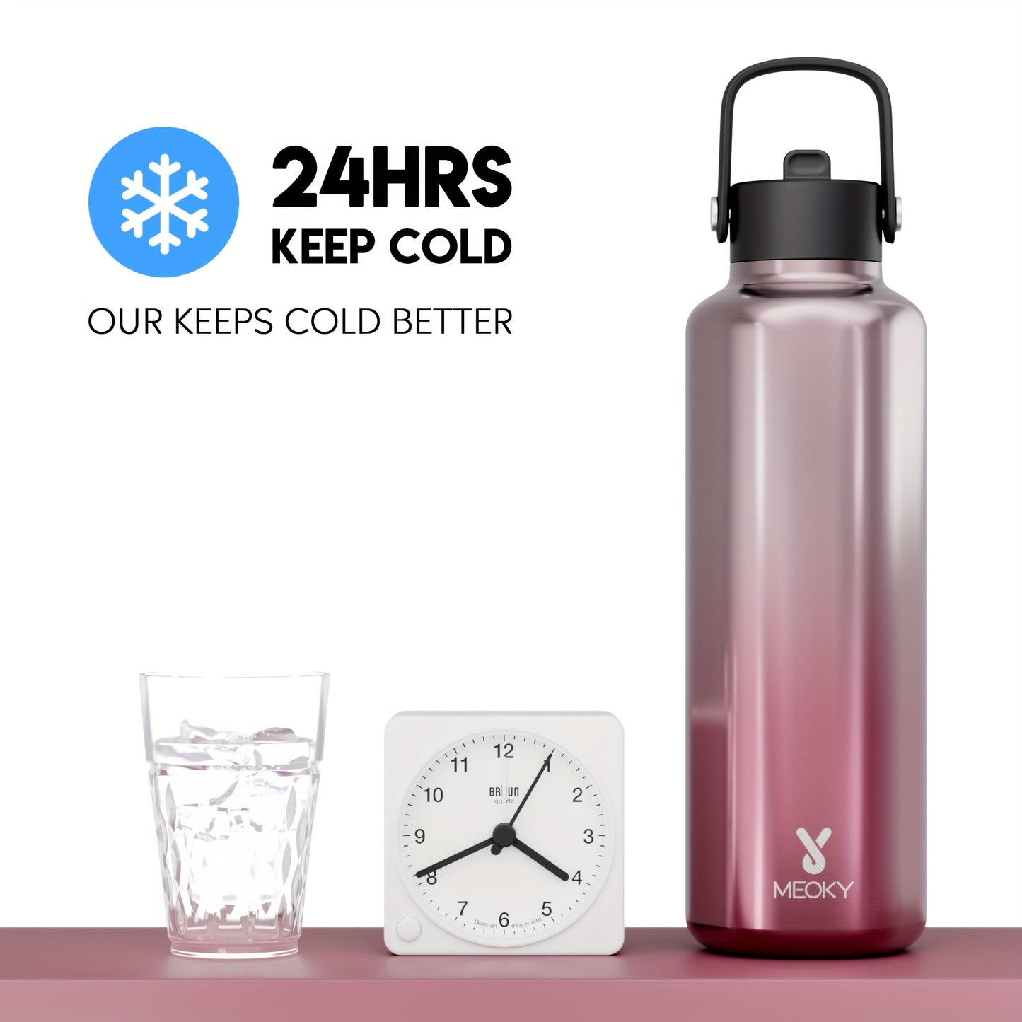 Meoky 24oz Stainless Steel Water Bottle, Hexagonal Insulated Leak-Proof with Spout, BPA-Free, Keeps Cold for 24 Hours, Portable for Sports, Fitness, Hiking, Car-Friendly Handle, Hand Wash Only, Ideal Gift for Thanksgiving & C