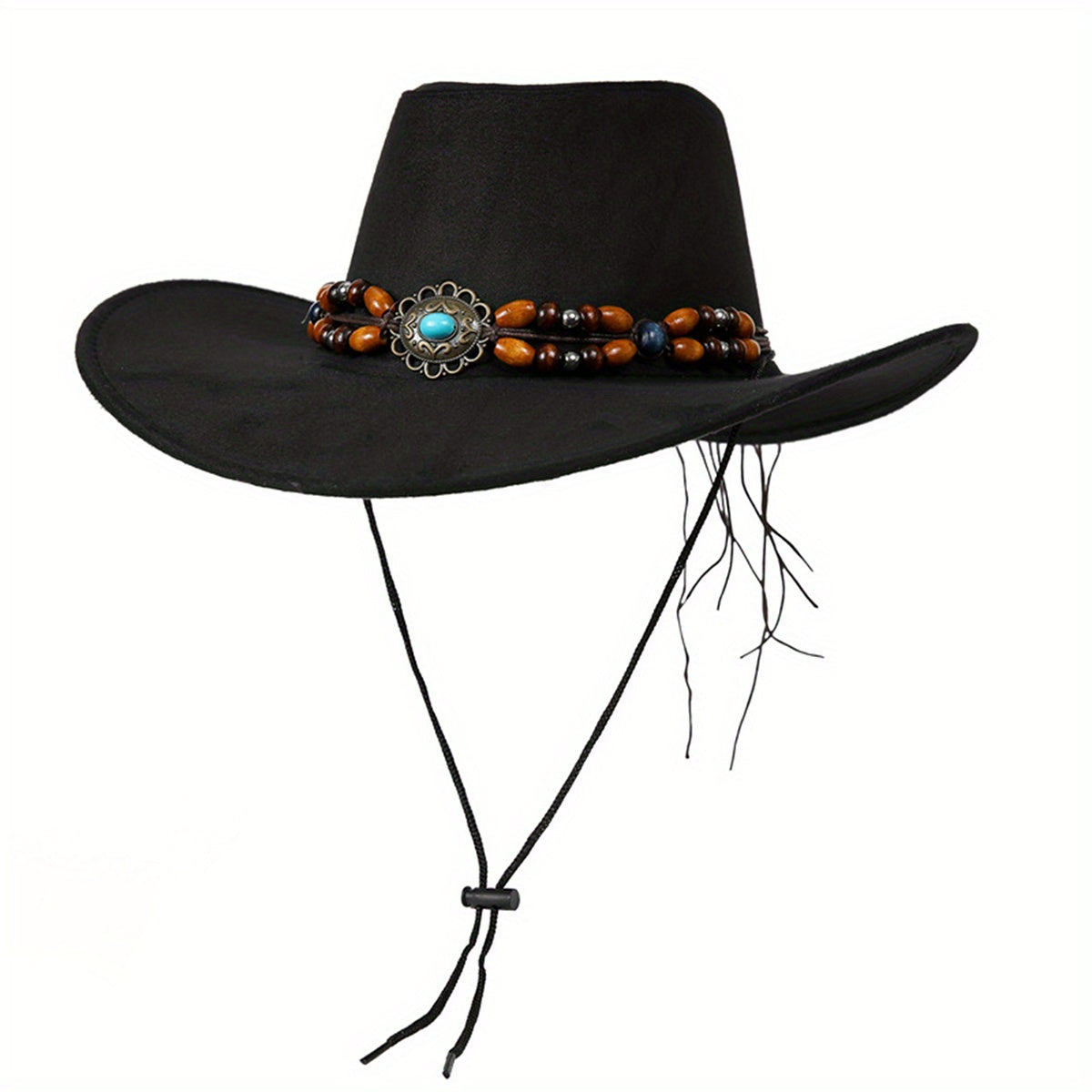 Women Men Vintage Western Hat Wide Brim Cowgirl Cap with Gem Beaded Belt Trendy Sun Hat for Outdoor Party