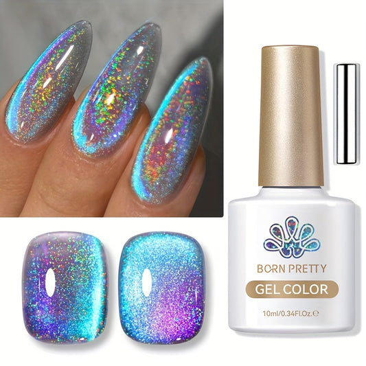 Born Pretty 9D Cat Magnetic Eye Gel Nail Polish Holographic Rainbow Gel Polish Blue Purple Soak Off U V LED Gel Polish Nail Art Design Manicure Salon DIY Home 0.34oz