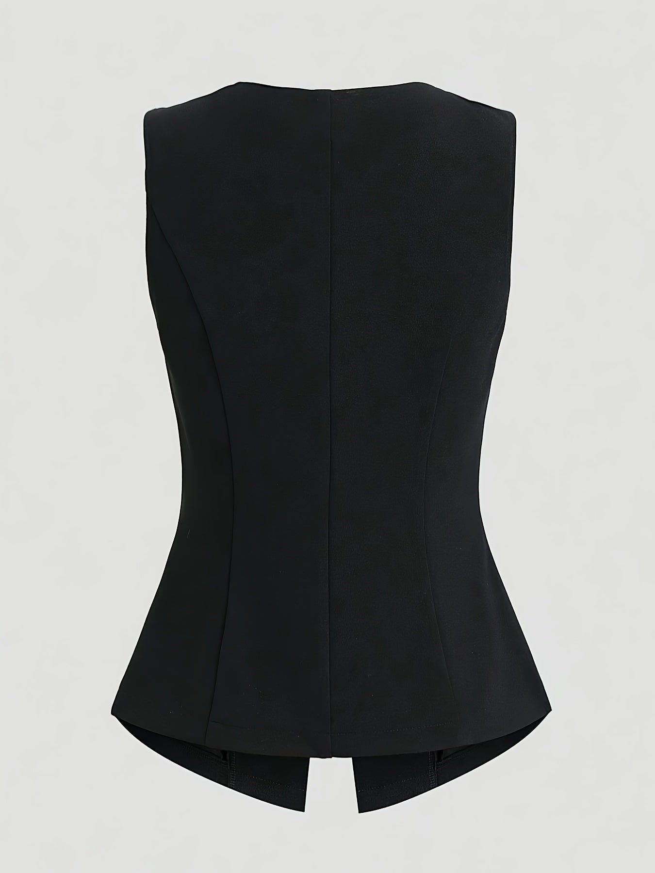 Women's French Chic Blazer - Sleeveless coat with Metallic Buttons, Structured Black Jacket for Business, Formal Events - Machine Washable Women's Professional Outerwear, Seasonal Wardrobe Staple, Office Wear, Elegant Style,