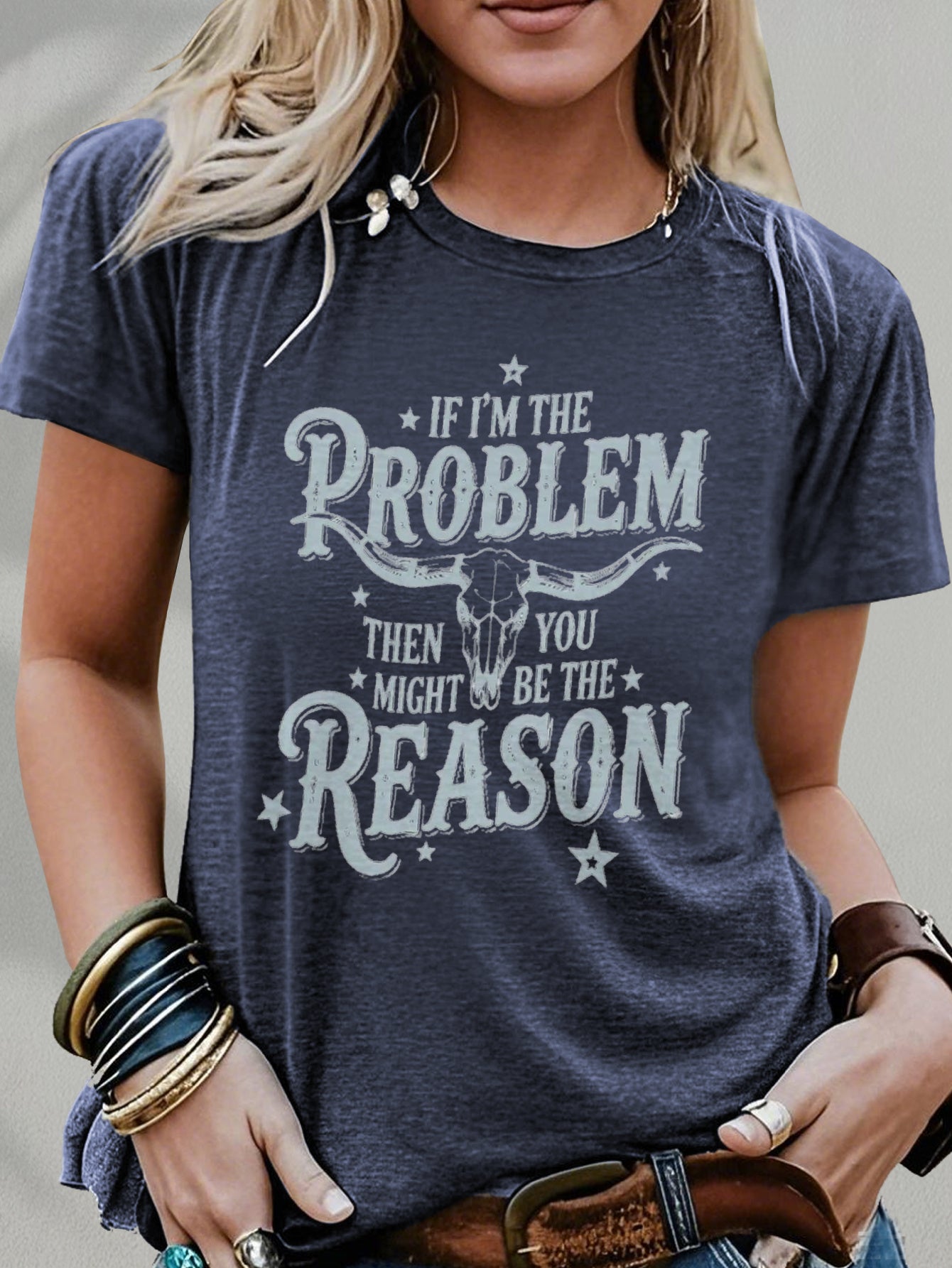 Women'S Funny Cowgirl Saying T-Shirt - "If I Were a Problem" Western Quote Tee in Navy Blue - Soft Everyday Shirt for Country Western Events, Music Festivals, Parties - Casual Country Chic Outfit Essential, Festival Clothing,