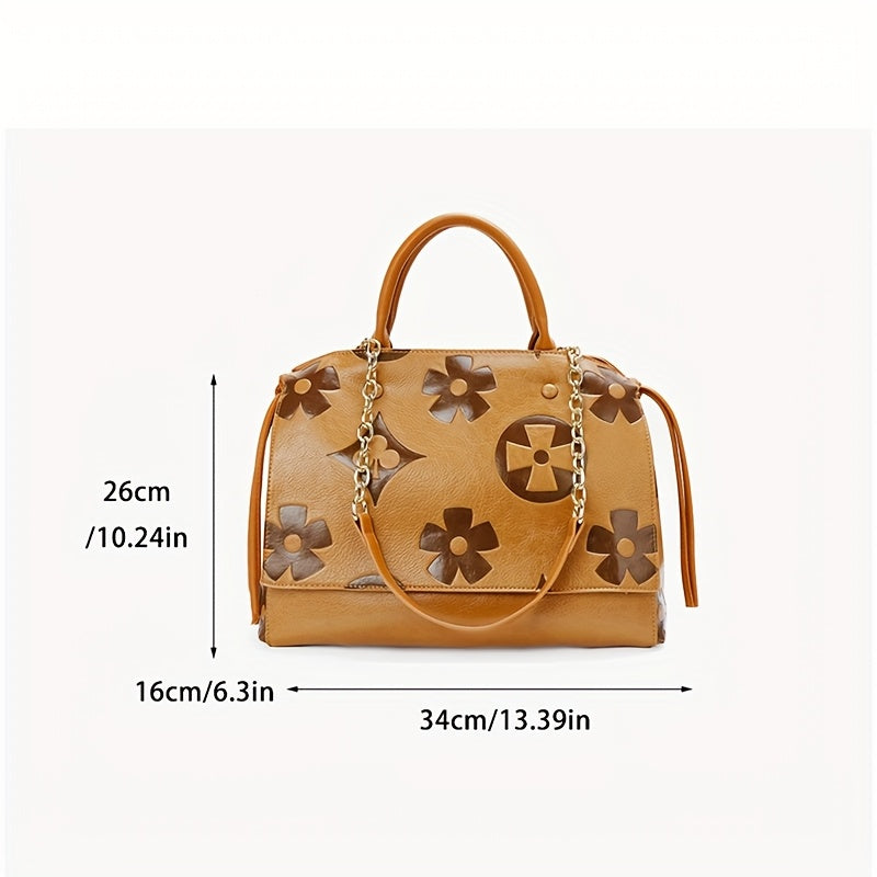 [Elegant Floral Tote Bag] IVKMIVK Women's Floral Embossed Tote Bag - Elegant Synthetic Faux Leather with Golden-Tone Hardware, Large Capacity, Perfect for Daily Commute, Office, and Travel | Floral Embossed Design | Office To