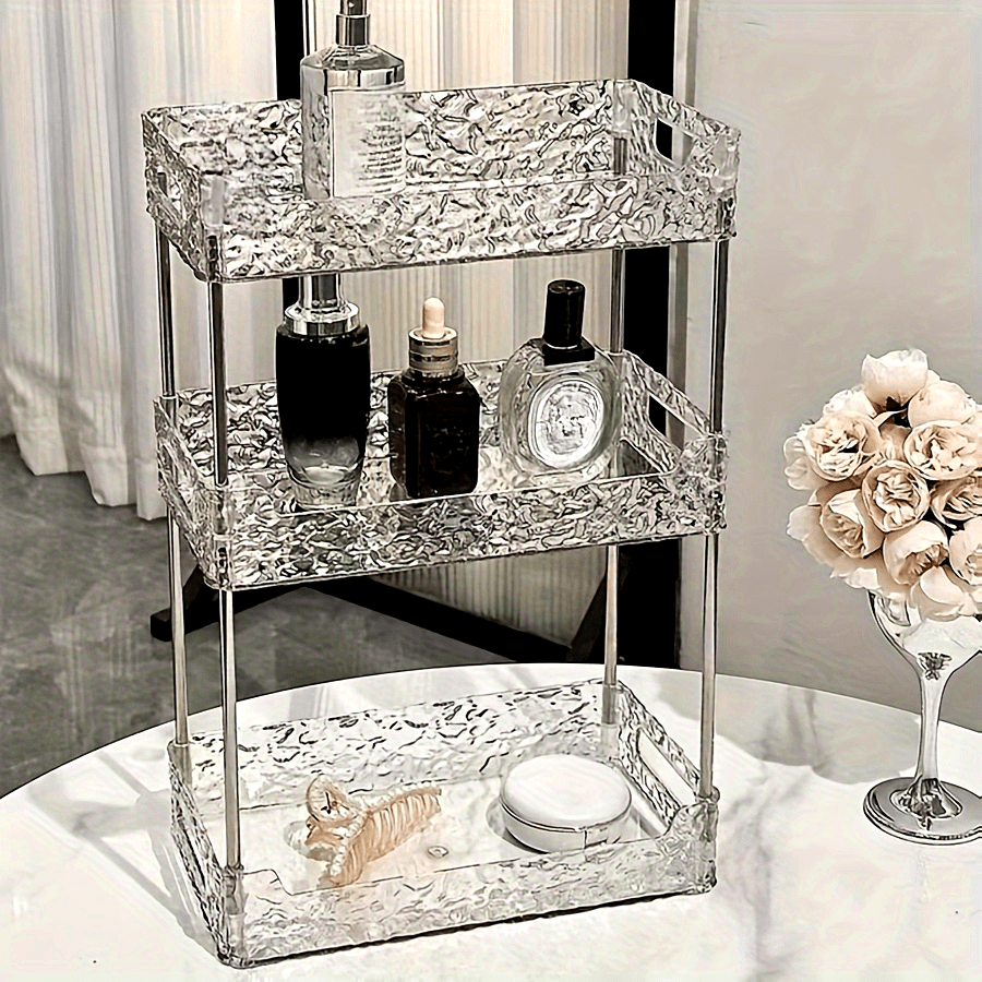1pc Elegant Multi-Tier Acrylic Vanity Organizer - Adjustable Desktop Storage Rack for Cosmetics, Perfumes & Office Supplies - Large Capacity, Easy to Install - Perfect for Bedroom, Bathroom, Study & Office Decor