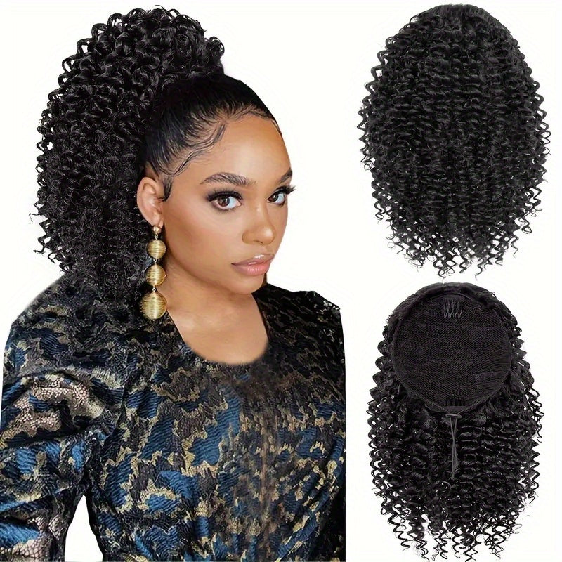 14 Inch Black Curly Ponytail Extension | Synthetic Curly Wave Ponytail with 2 Clips & Drawstring, Elegant Volume-Enhanced Hairpiece for Weddings, Parties, Photoshoots - Naturallooking Waves, Secure Attachment
