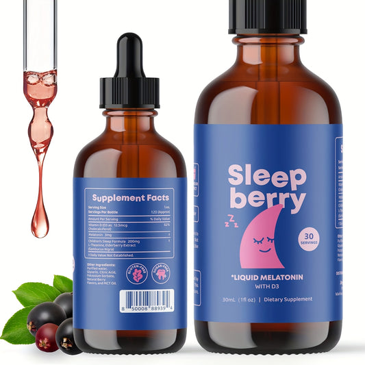 IOHO Sleep Berry Kids Melatonin 3mg - Liquid Sleep Aid with L Theanine, High Absorption Berry Drops, Vitamin D, Travel-Friendly, 30-Day Supply, Promotes Restful Sleep, Improves Slumber, Sleep Enhancement | Quick Absorption |
