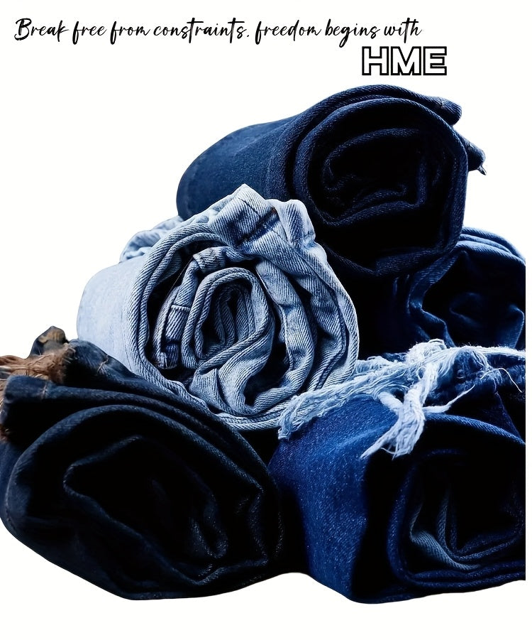 HME Men'S Slim-Fit Straight-Leg Denim Jeans - Mid-Rise Vintage Washed Blue, Stretch Comfort, YKK Zipper Closure, Breathable Rayon Blend, All-Season Casual & Business Wear, Slim Jeans, Midrise Denim, Designer Jeans, Comfortabl
