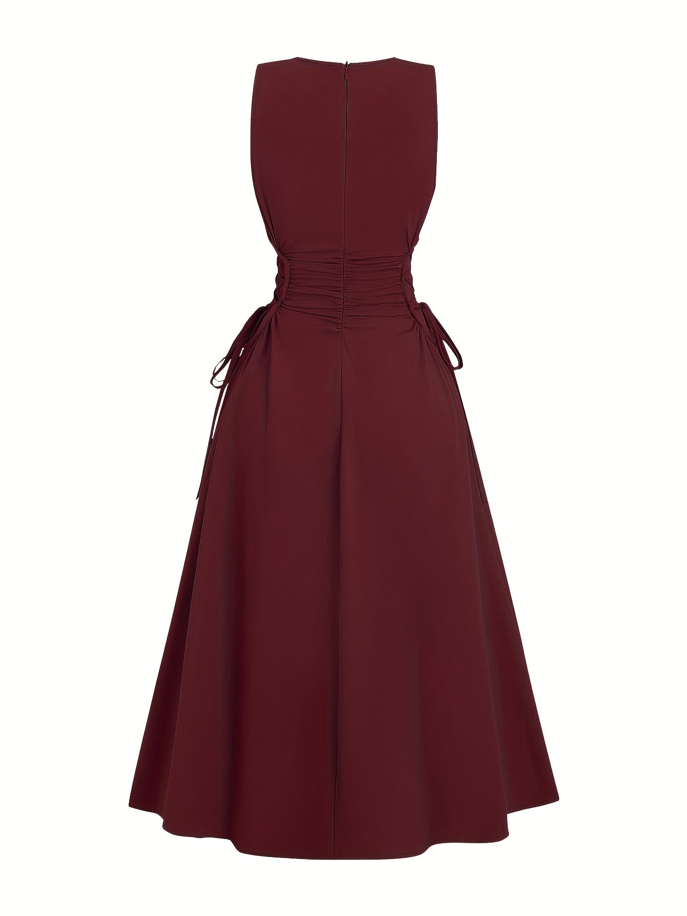 Halloween Elegant Navy Blue A-Line Dress for Women - Sleeveless, Cinched Waist with Tie Detail, Ruffled Hem, Perfect for Spring/Summer/Fall, Casual Elegant Wear | Sleeveless Dress | Cinched Waist Design