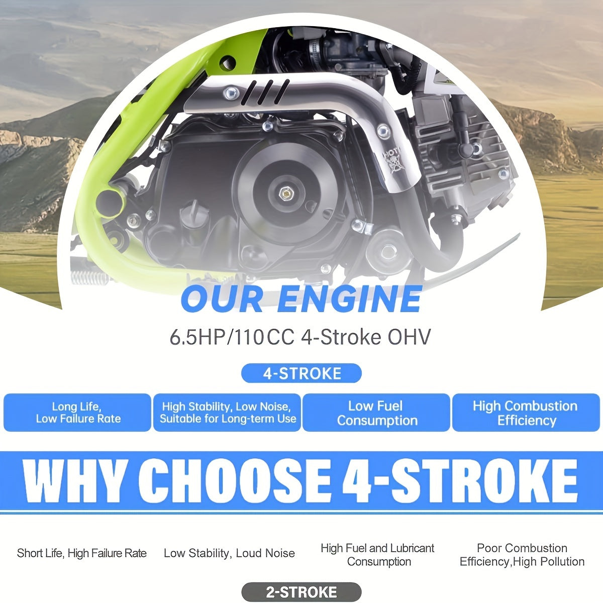 Gas Dirt Bike | 110cc 4-Stroke Engine | 6.7 HP, 8000 RPM | Carbon Steel Frame | Electric Start | SAE 10W | 74.39oz Fuel Tank | Durable Design for Off-Road Adventures, Offroad Biking | Dynamic Graphics | Rugged Tires