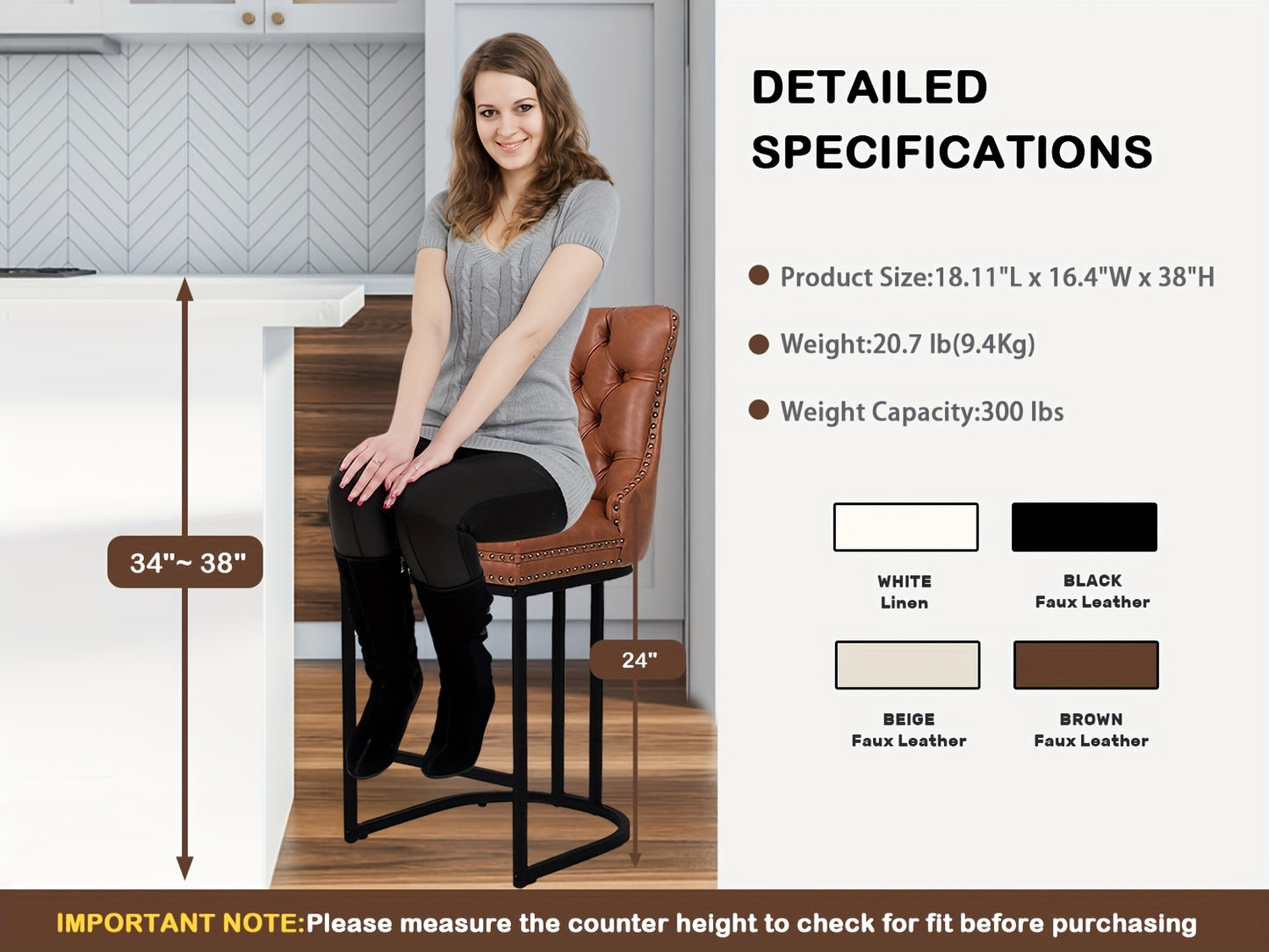 [Modern Bar Stool] 2/3/4pcs Set Modern Bar Stool - Performance Fabric Island Height for Home Kitchen