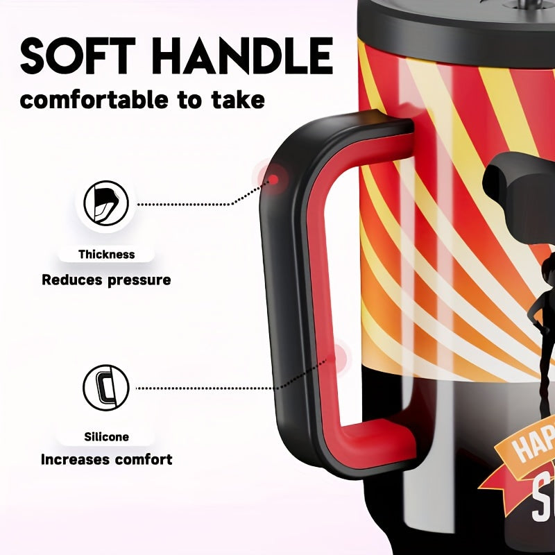 Meoky 1pc, Tumbler With Lid And Straw, 40oz Stainless Steel Insulated Water Bottle With Handle, Gift Drinking Cups, Keeps Cold For 34 Hours Or Hot For 10 Hours, Portable Suitable For Outdoor Camping, Hiking, Driving, And Car