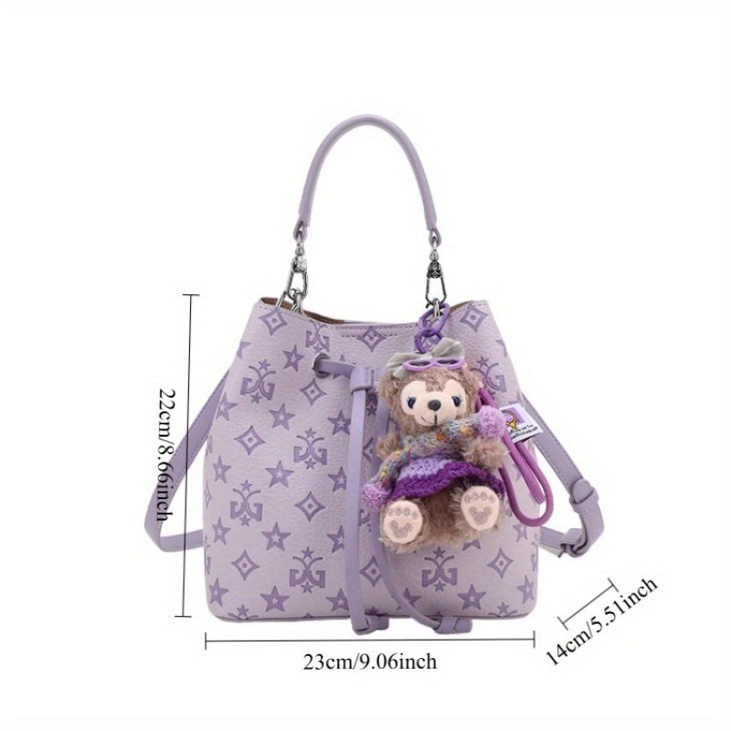 2025 New Large Capacity Purple Bucket Bag for Women - Elegant Geometric Pattern, with Embossed Detailing, Adjustable Shoulder Strap & Golden-Tone Hardware, Durable Polyester Lining, Stylish Everyday Handbag, Sophisticated Acc