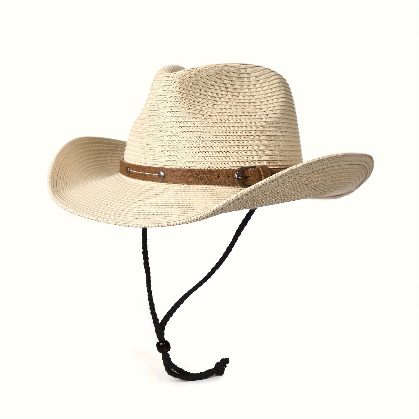 Adjustable Western Cowboy Hat with Wind Rope Closure - Foldable Lightweight Breathable for Beach, Outdoor & Travel - All-Season Comfort