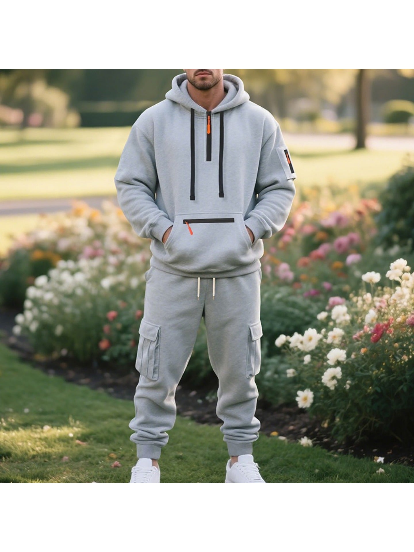 1 Set 2pcs Men's Athletic Casual Tracksuit - Fleece Lined Hooded Long Sleeve Pullover Sweatshirt & Pocketed Sports Pants, Warm Fleece Lining with Breathable Fabric, Perfect for Daily Wear, Outdoor Activities, Home Leisure - M