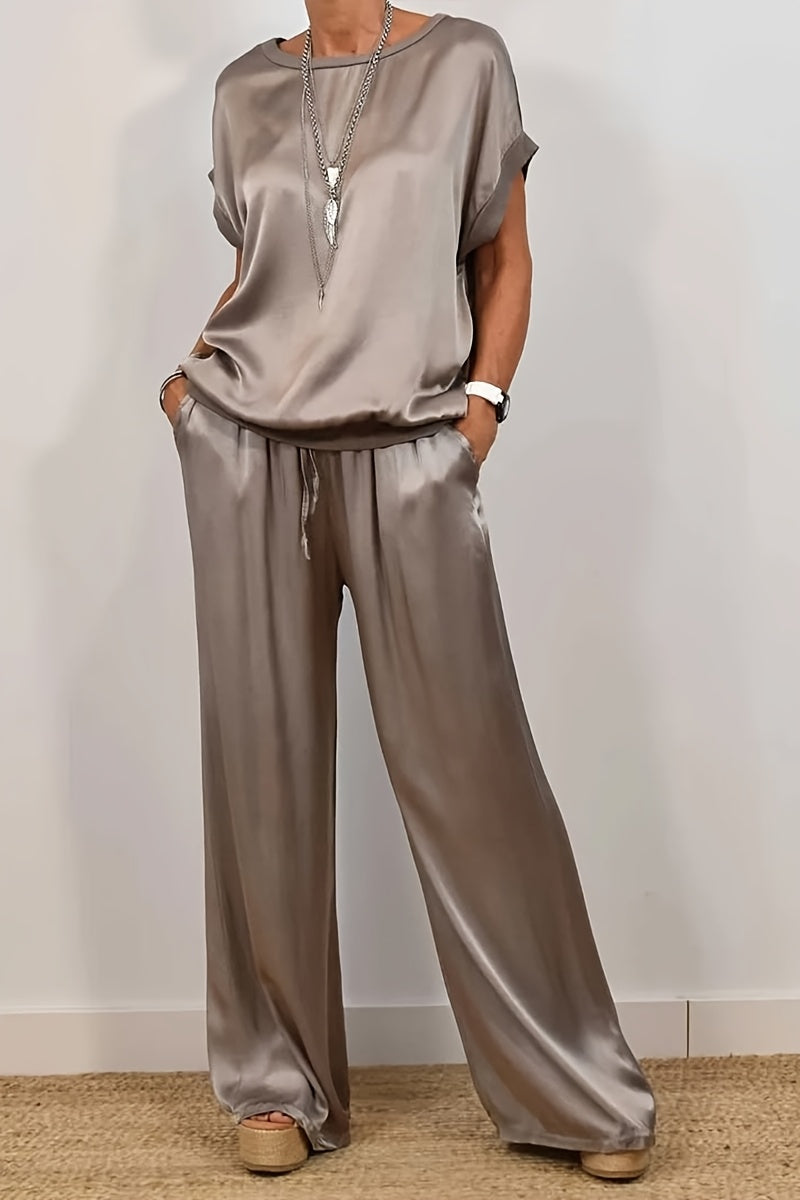 [Trendy Casual Set] Trendy Casual Set: Spring/Summer Loose Shirt & Wide Leg Pants