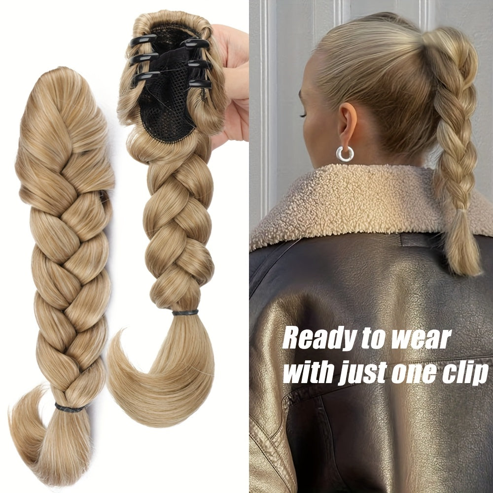 Women's Clip-In Ponytail - Easy-to-Style Synthetic Braided Hairstyle with Secure Clip, Natural Look Ponytail for Everyday, Parties, Formal Events - Available in Black, Gray, Blonde, Brown, Beige, Blonde, Dark Brown, Light Bro