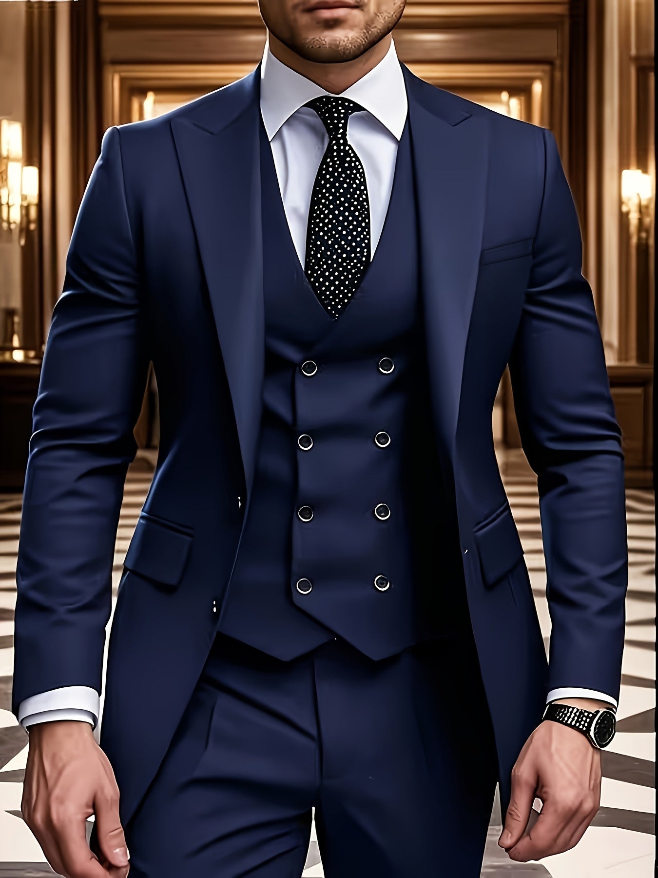 [Three-Piece Suit Set] Men's Three-Piece Suit Set with Vest and Trousers for Weddings and Formal Occasions