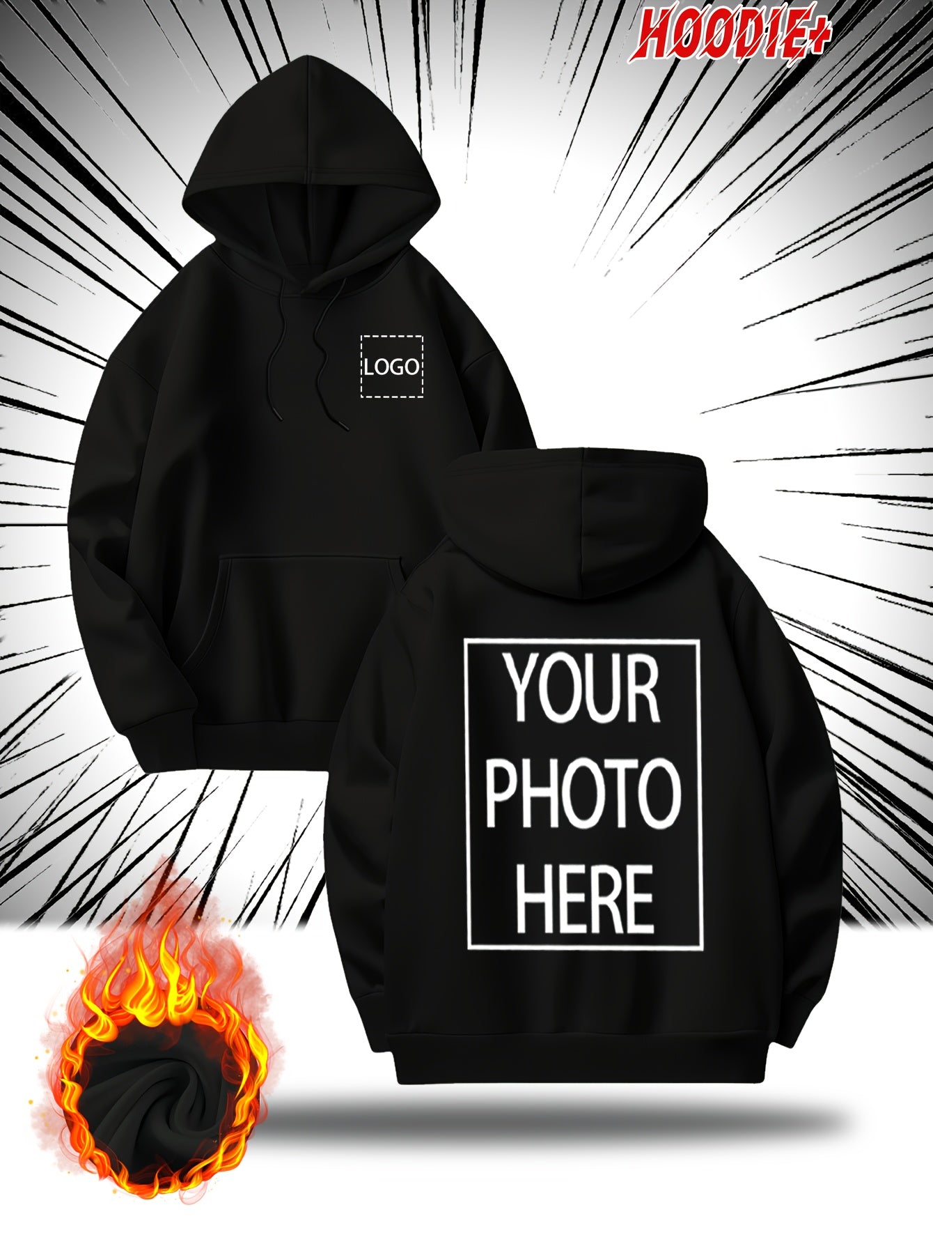 Customizable Men's Hoodie - Personalized Photo/Text Front & Back, Navy Blue with White Lettering, All-Season Comfort Fit, Casual Sporty Design for Halloween Christmas Gifts, Personalized Gift, Durable Casualwear