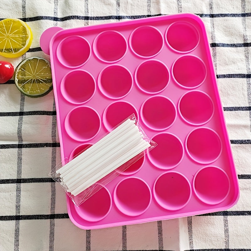 [Silicone Lollipop] 20 Hole Silicone Lollipop Mold with 20 Sticks | Perfect for Cake Sticks, Chocolate and Candy Baking - Chocolate Molds