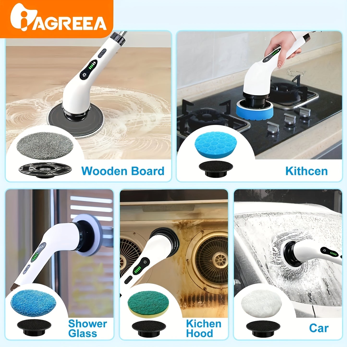 [Cordless Rotating Cleaner] Cordless Electric Rotating Cleaner - 8 Interchangeable Brush Heads, Adjustable Extended Handle, Two Cleaning Speeds - For 360-Degree Wireless Cleaning of Bathrooms, Bathtubs, Showers, Car Windows,