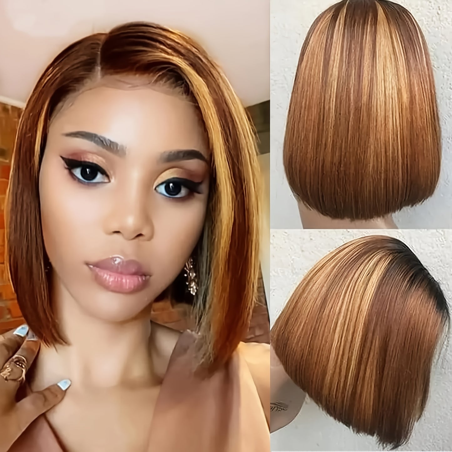 [Straight Human Hair Wig] 250% Density Straight Human Hair Glueless Wig, Glueless Straight Bob Wigs for Women, 13x4 HD Lace, Preplucked Pre Cut Lace Air Wig, Put On And Go Human Hair Wigs