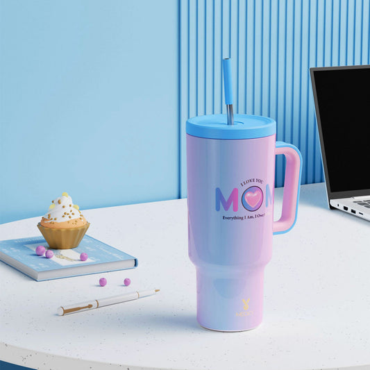 [MEOKY Stainless Steel Tumbler] MEOKY 40oz Stainless Steel Tumbler with Handle | Leak-Proof, Insulated Travel Mug for Hot & Cold Drinks, Perfect Gift for Father's Day & Mother's Day, Round Shape, Hand Wash Only, Travel Drinkw