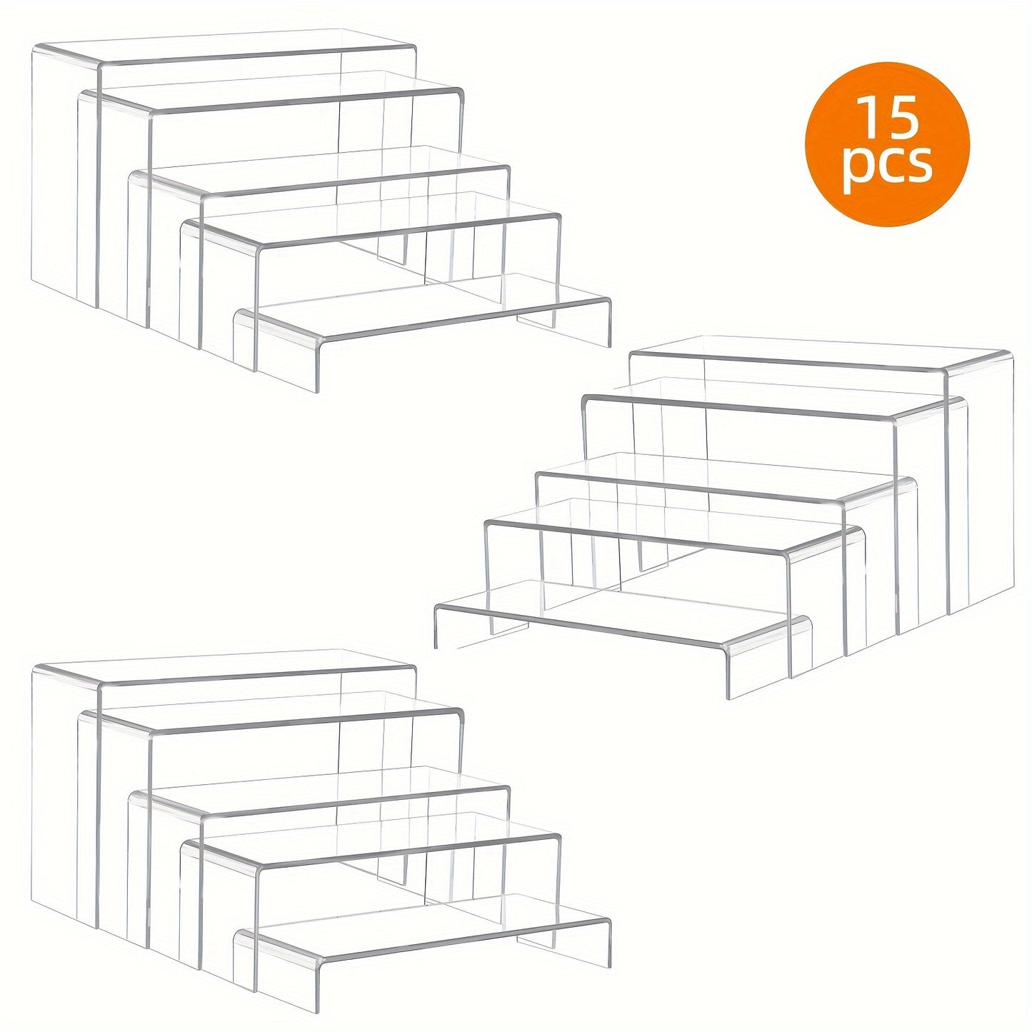 15pcs Clear Acrylic Risers for Display - Multi-Purpose, Durable, Easy-to-Use Stands for Funko Pop, Cupcake, Jewelry, Christmas Decorations, and More (Multiple Sizes)