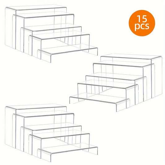 15pcs Clear Acrylic Risers for Display - Multi-Purpose, Durable, Easy-to-Use Stands for Funko Pop, Cupcake, Jewelry, Christmas Decorations, and More (Multiple Sizes)