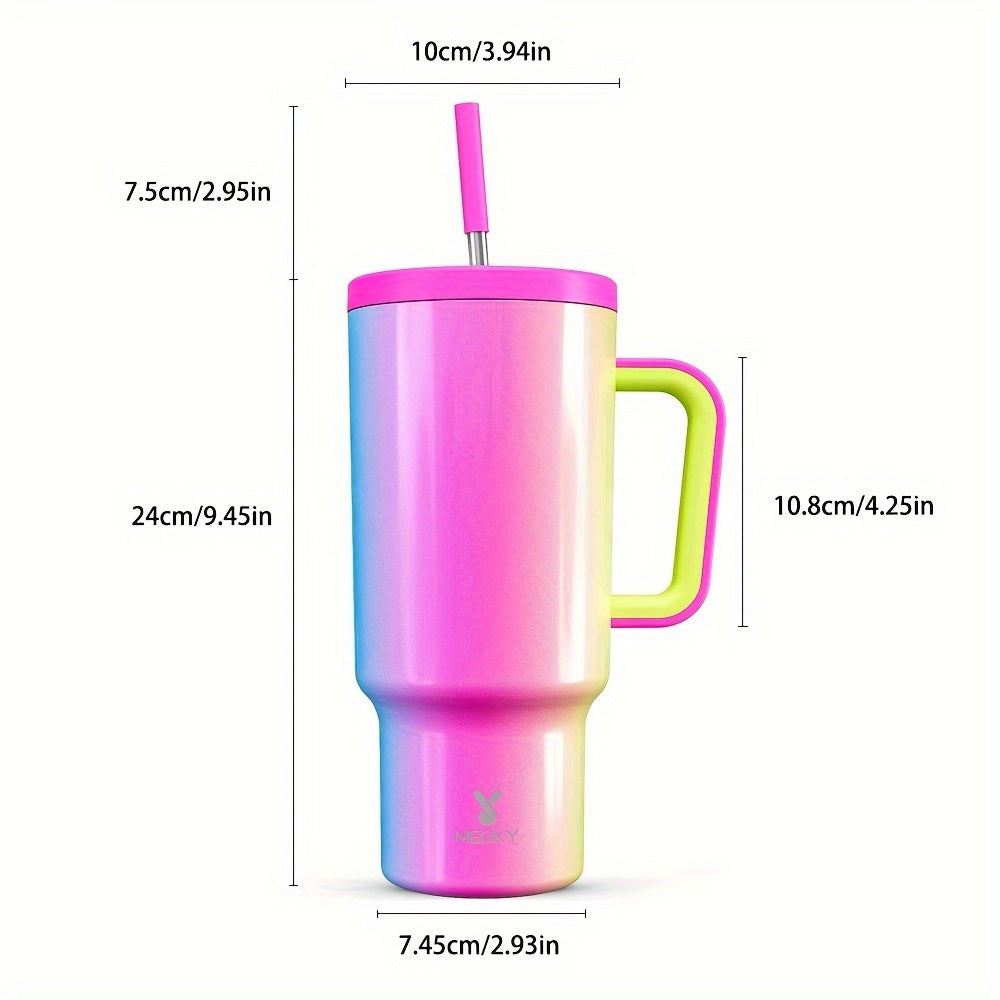 Mug 40 Oz Stainless Steel Tumbler With Lid And Straw - Insulated Water Bottle Keeps Drinks Cold For 34 Hours Or Hot For 10 Hours - Perfect For Outdoor Activities, Camping, Hiking, And Traveling - Includes Handle And Gift Drin