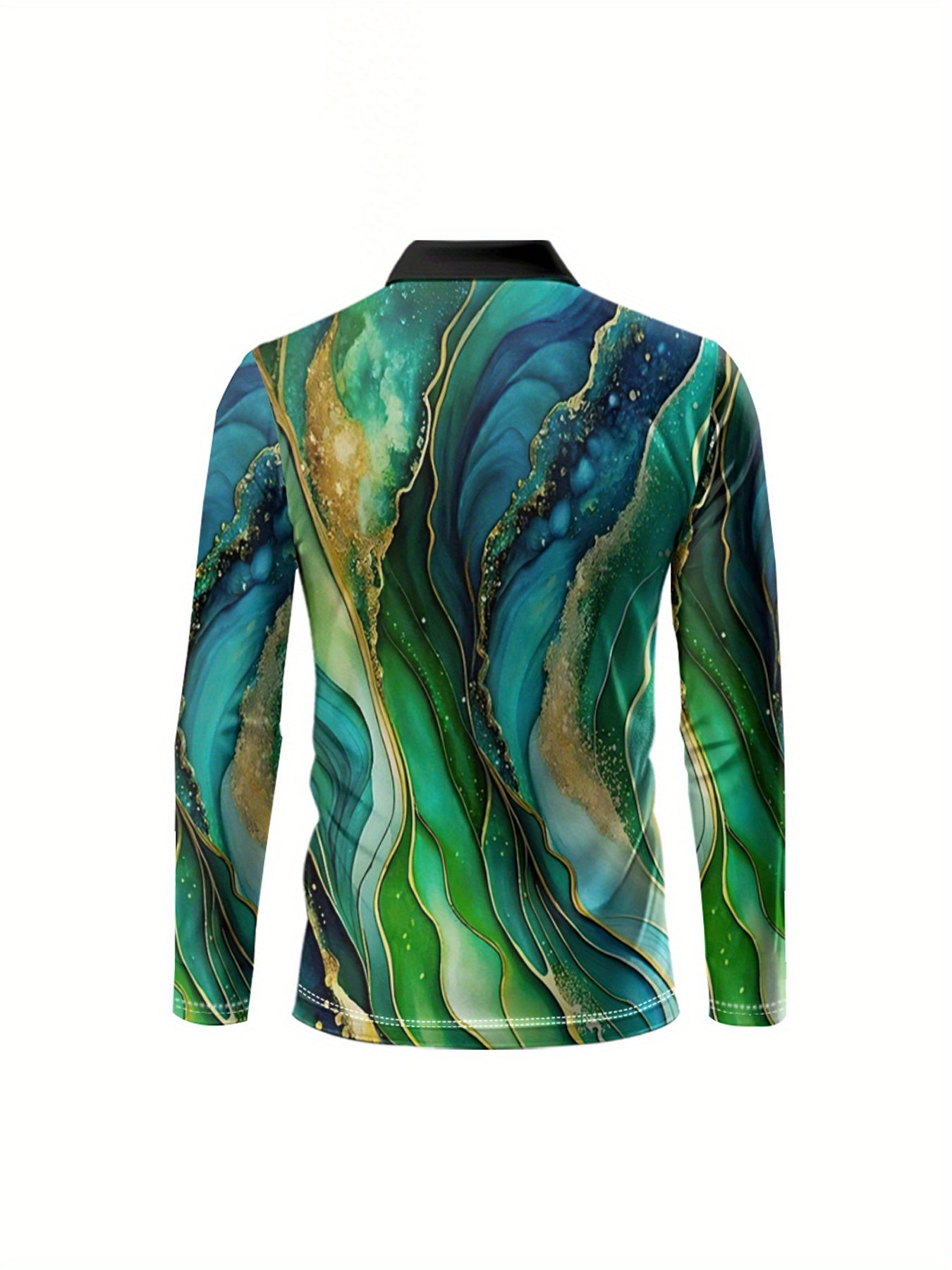 Men'S Elegant Marble Pattern Shirt - Lightweight Breathable Long Sleeve Formal & Casual Shirt, Black & Golden Swirls, Regular Fit for Office, Parties, Golf - All-Season Business & Everyday Attire for Men & Teens, Marble Print