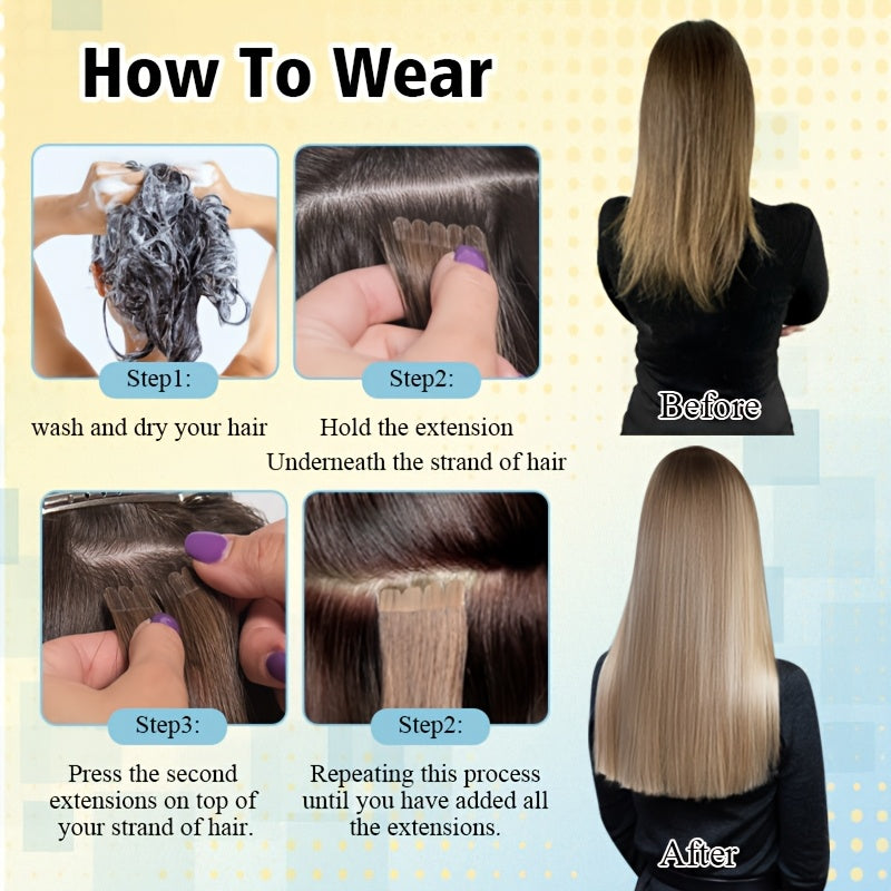 16pcs Vlasy Women's Natural Blonde Balayage Highlights Hair Extensions - Seamless Clip-In Straight Human Hair (12"-24" Lengths, Brown to Blonde Tones) - Easy Application & Damage-Free Removal, Natural Brown Base for Lighter S