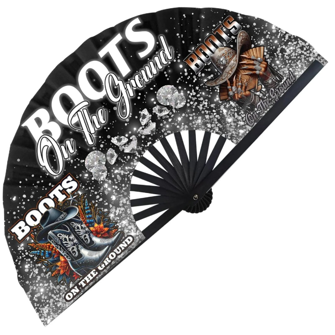 1/2pcs 13inch Boots On The Ground Hand Fan, Where Them Fans At Folding Fans, Clapping Clacking Fans For Line Dancing Unique Oriainal Pattern For Party Props Perfect Gifts For Line Dance Lover.Clack Fan For Popping Fans, Cowgi