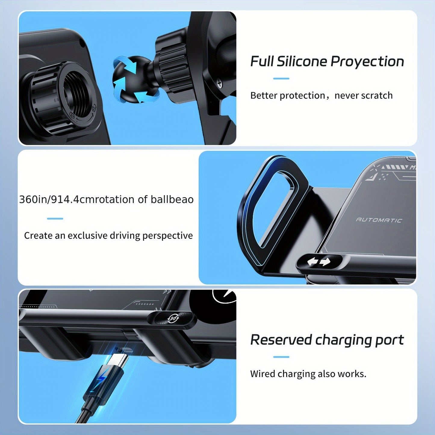 15W Wireless Car Charger Holder For Z Fold6 Fold5 Fold4 Fold3 Fold2 Fold Ultra 16/15/14/13/12 Pro Max 4.3-inch-6.9-inch Mobile Phone Automatic Clamping, Electric Horizontal And Vertical Screen Adjustment Angle, Fast Charger
