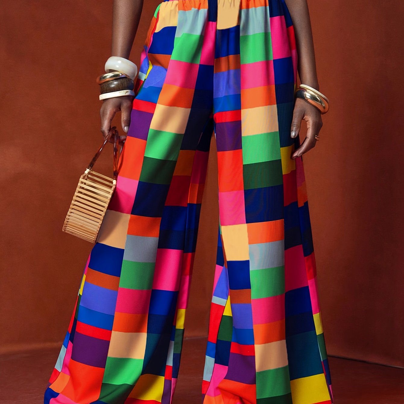 Women'S Vibrant Floral Print Wide-Leg Pants - High-Waisted, Loose Fit, Lightweight & Breathable for Spring/Summer Vacation Style, Casual Beachwear, Vacation Clothing | Vibrant Print Pants | Lightweight Fabric, Elegant Pants F