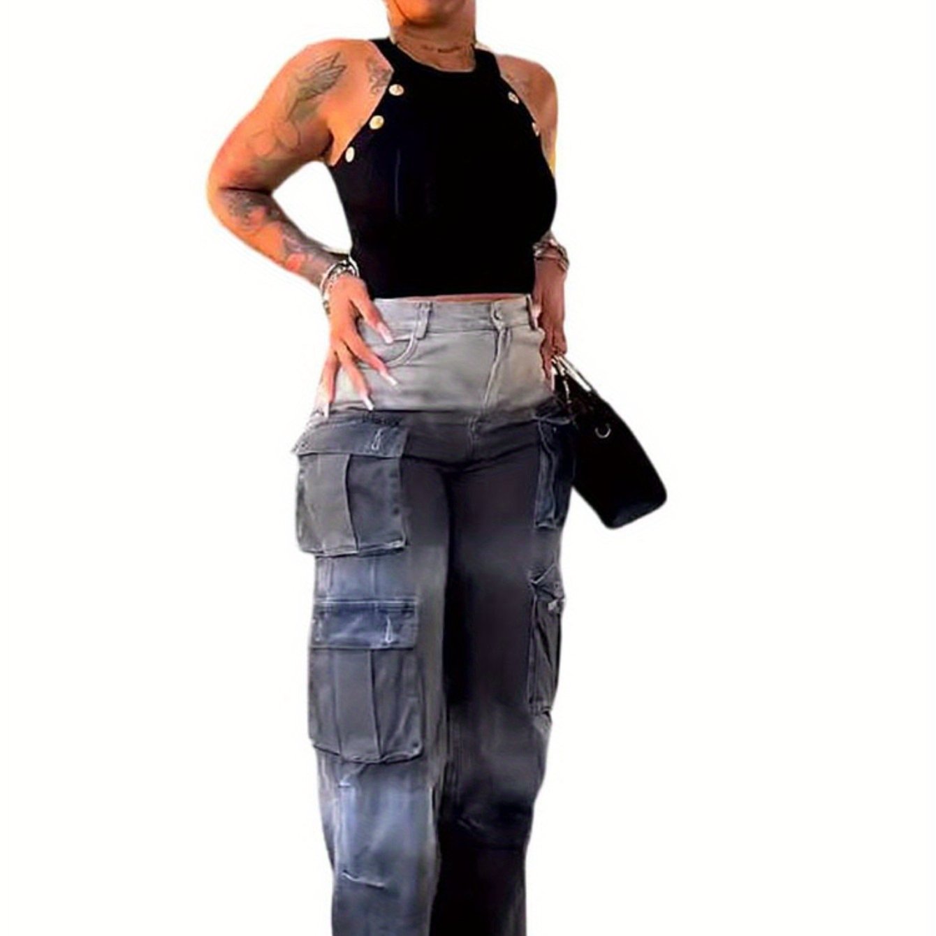 [Tie-Dye Wide Leg Pants] Gradient Color Tie-Dye Women's High Waist Multi-Pocket Wide Leg Pants