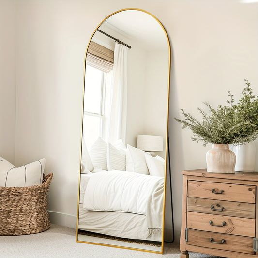 Full Length Mirror, Arched Floor Mirror Freestanding, 58×19 In Floor Standing Mirror Full Body Mirror With Stand For Bedroom, Hanging Mounted Mirror For Living Room Cloakroom