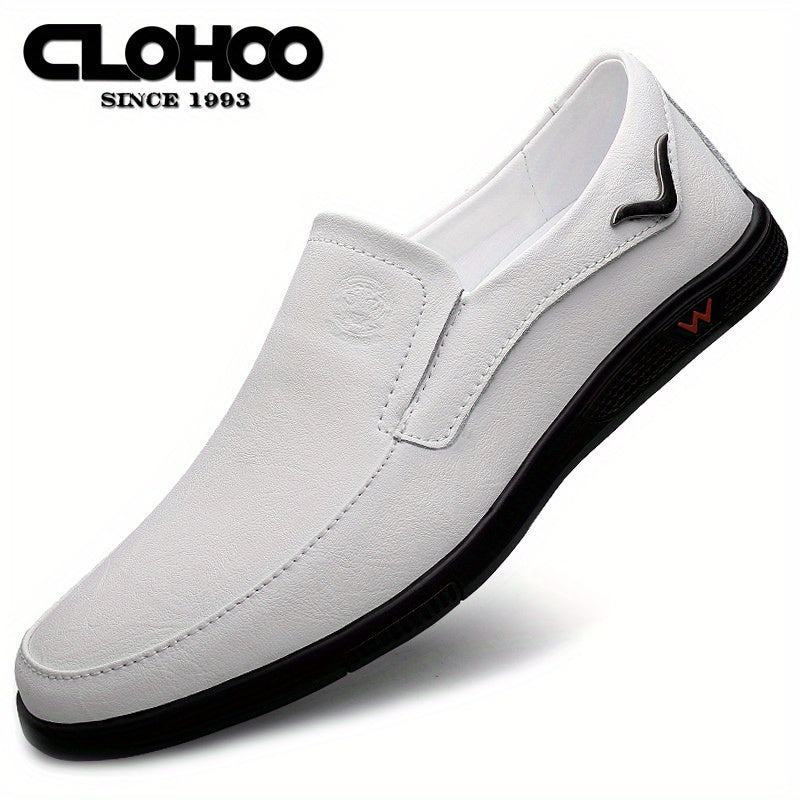 CLOHOO Men's Slip-On Casual Shoes - Genuine Leather Upper, Rubber Sole with PU Cushioned Insole, All-Season Comfort for Business , Brown/Black, Casual Footwear | Classic Slip on | Rubber Sole Footwear