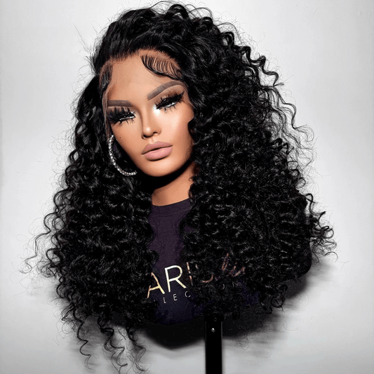 [Kinky Curly Lace Front Wig] Soft Long Kinky Curly Lace Front Wig for Women - 32 Inch, Black, Preplucked, Glueless, High-Temperature Fiber, Deep Wave, Vacation Style, Daily Wear, Natural Look, Curly Hair Wig