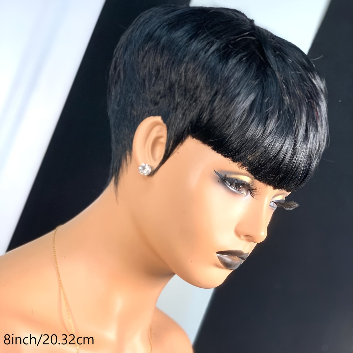 1B Brazilian Remy Human Hair Pixie Cut Wigs for Women with Bangs, Short, Layered, 9A, Full Machine Made, Natural Black Color, Glueless