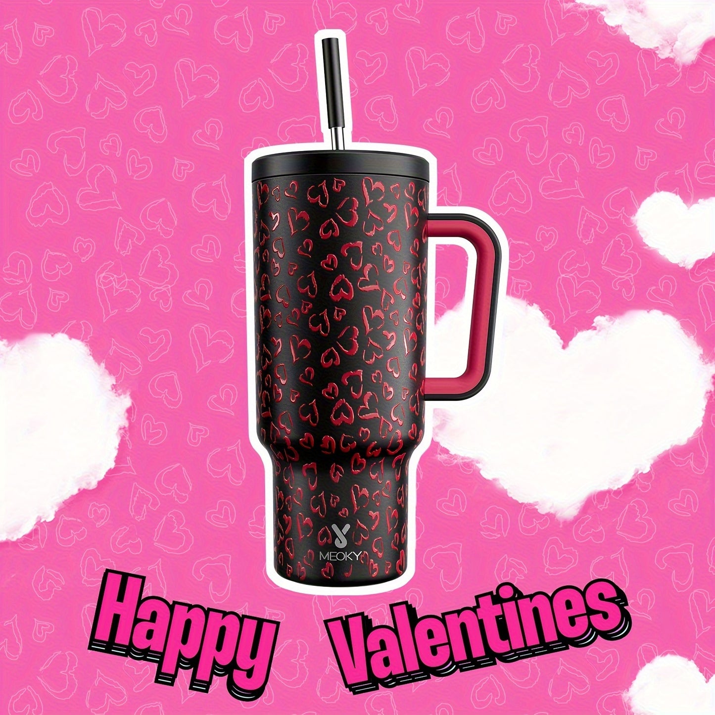 Meoky 40oz Insulated Stainless Steel Tumbler with Lid & Straw - Leakproof, BPA-Free, Perfect for Outdoor Adventures & Valentine's Day Gift