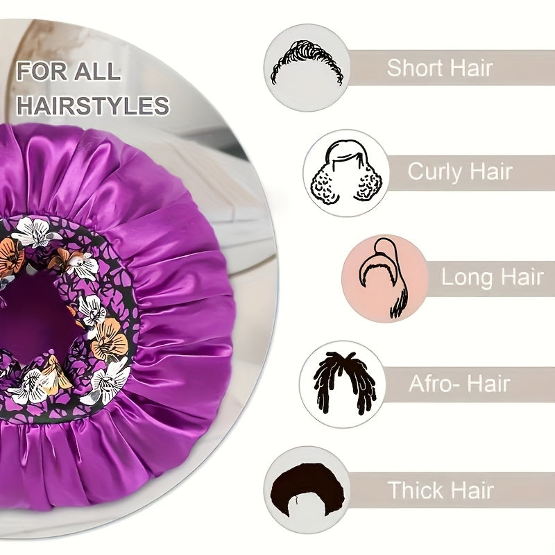 3pcs Satin Sleep Caps for Women - Breathable High-Density Hair Caps with Floral, Solid & Leafy Designs, Soft Elastic Edges for Chemotherapy, Night Hair Care & All-Season Use, Hair Bonnet for Sleeping, Elegant Sleepwear