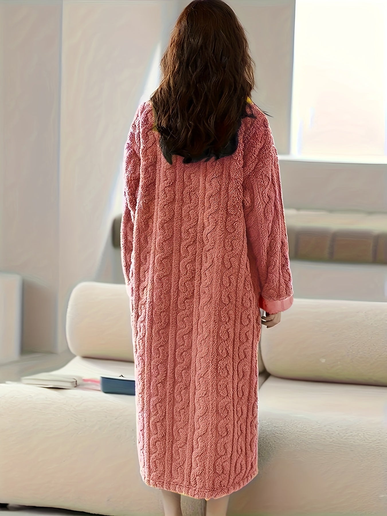 [Ultra-Soft Sleeprobe] Ultra-Soft Women's Heavy-Duty Coral Fleece Sleeprobe | Long Robe with Pockets, Non-Sheer Winter Nightgown for Cold Weather, Machine Washable Loungewear for Home, Spa, Lounge - Plush Robe, Cozy Home Atti