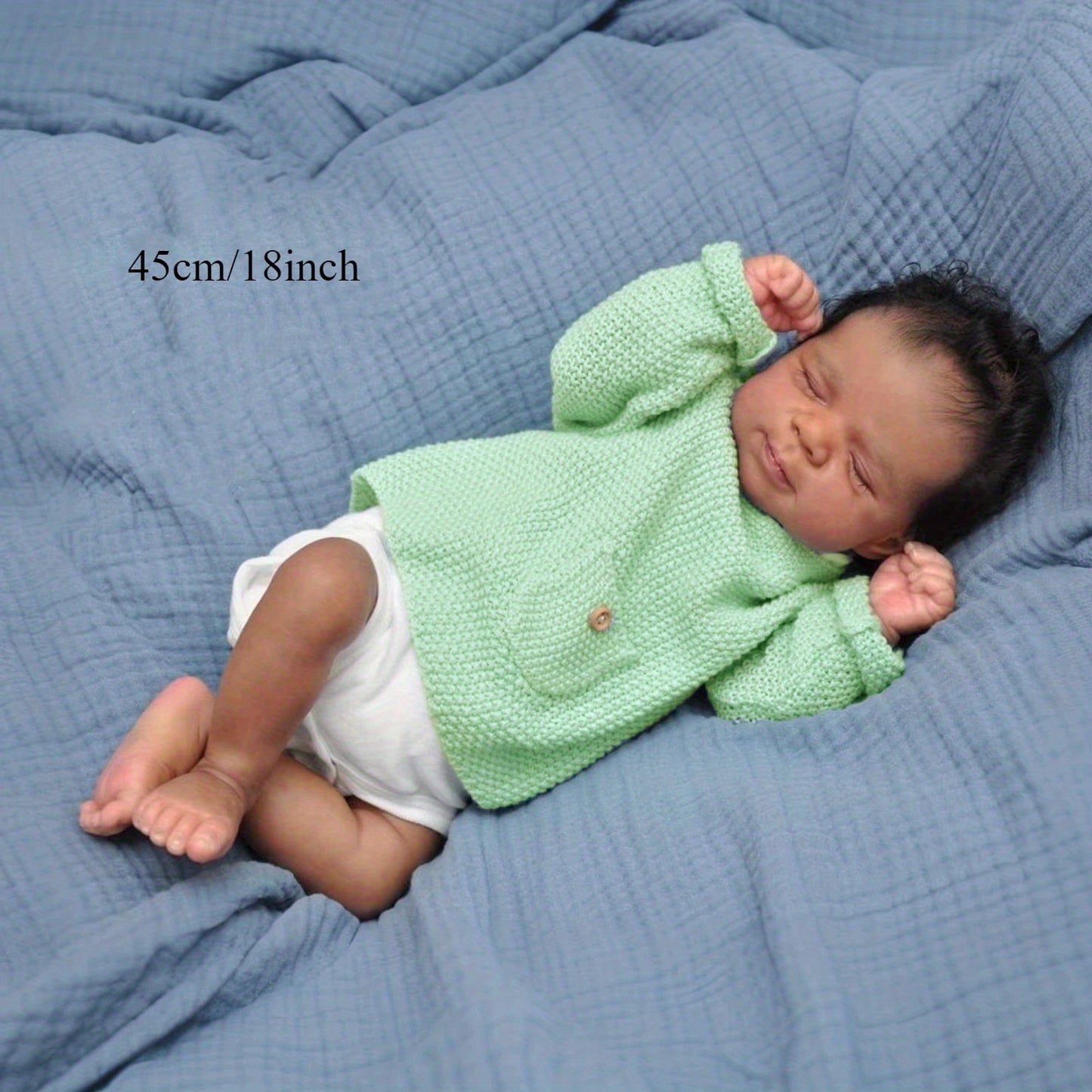 17.72inch Asleep Reborn Baby Doll Toy for Girl Cloth Body Vinyl Limbs Lifelike Black Brown Light Beige Smile Babies Doll Kid Birthday Gift Collectable Humanoid Toys