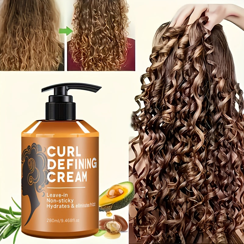 1 Bottle -Adult Curl Defining Cream, 9. 47oz - Moisturizing Hair Styling Paste with Argan Oil for Normal Hair, Long-Lasting Hold & Elasticity, Suitable for Wavy And Curly Textures, Frizz Control Haircare | Sleek Bottle Design