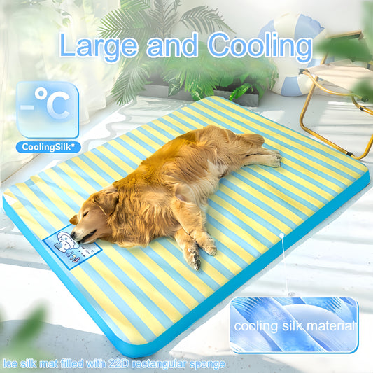 [Cooling Dog Pad] Cooling Silica Gel & PU Foam Dog Cooling Pad - Removable Washable Striped Polyester Bed for Small, Medium, Large, X-Small Breeds - Pet Mat for Summer, Indoor Outdoor Use