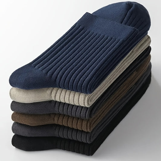5pcs Men's Solid Color Crew Socks - Breathable & Sweat-Wicking, Perfect for All Seasons, Business & Sports Wear