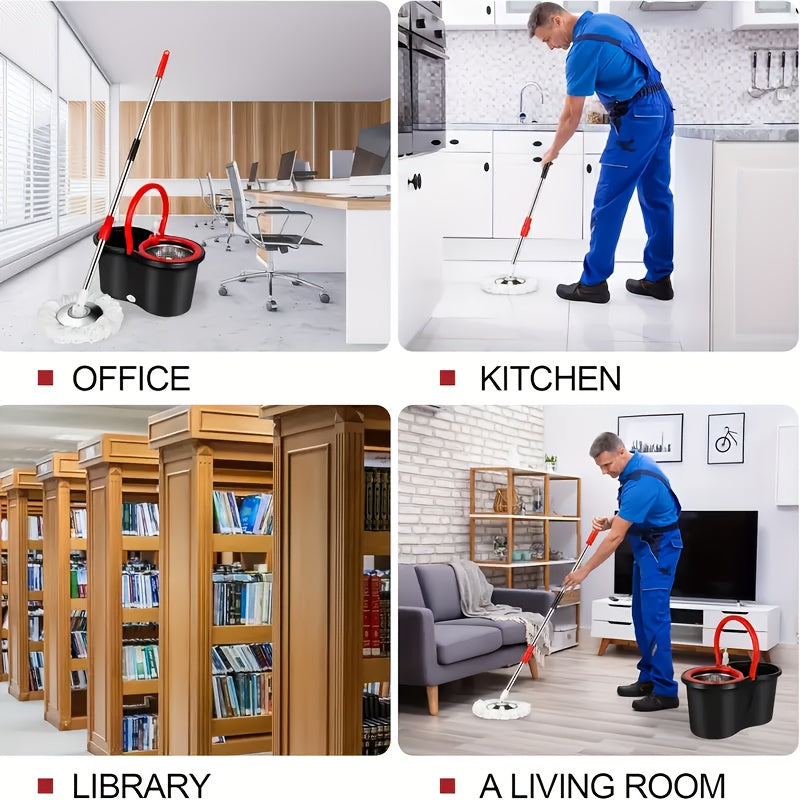 Mop Bucket Set, Spin Mop And Bucket With Wringing System, Bathroom Mop Bucket, 360° Spin Mop System With 4 Ultra-Fine Fiber Mop Replacement Heads, Suitable For Living Room, Bedroom, Kitchen, For Hardwood Tile Marble Floors