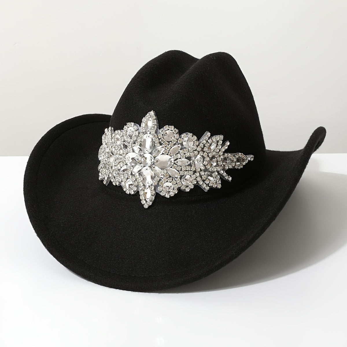Women'S Luxurious Rhinestone-Embellished Brown Felt Cowboy Hat - Lightweight, Comfortable Jazz Fedora for Weddings, Parties, Western Events, Graduations, and Festivals, Western Event Accessory | Rhinestone Embellished Hat | L