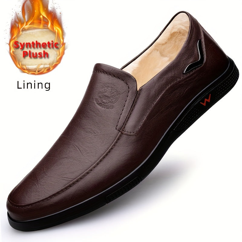 CLOHOO Men's Slip-On Casual Shoes - Genuine Leather Upper, Rubber Sole with PU Cushioned Insole, All-Season Comfort for Business , Brown/Black, Casual Footwear | Classic Slip on | Rubber Sole Footwear